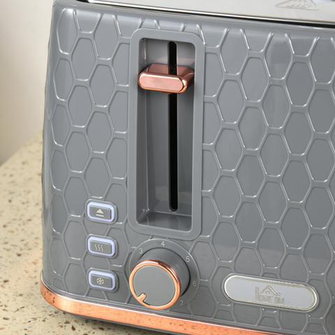 HOMCOM Toaster with 4 Slot, 7 Browning Levels, 1600W, Black Honeycomb