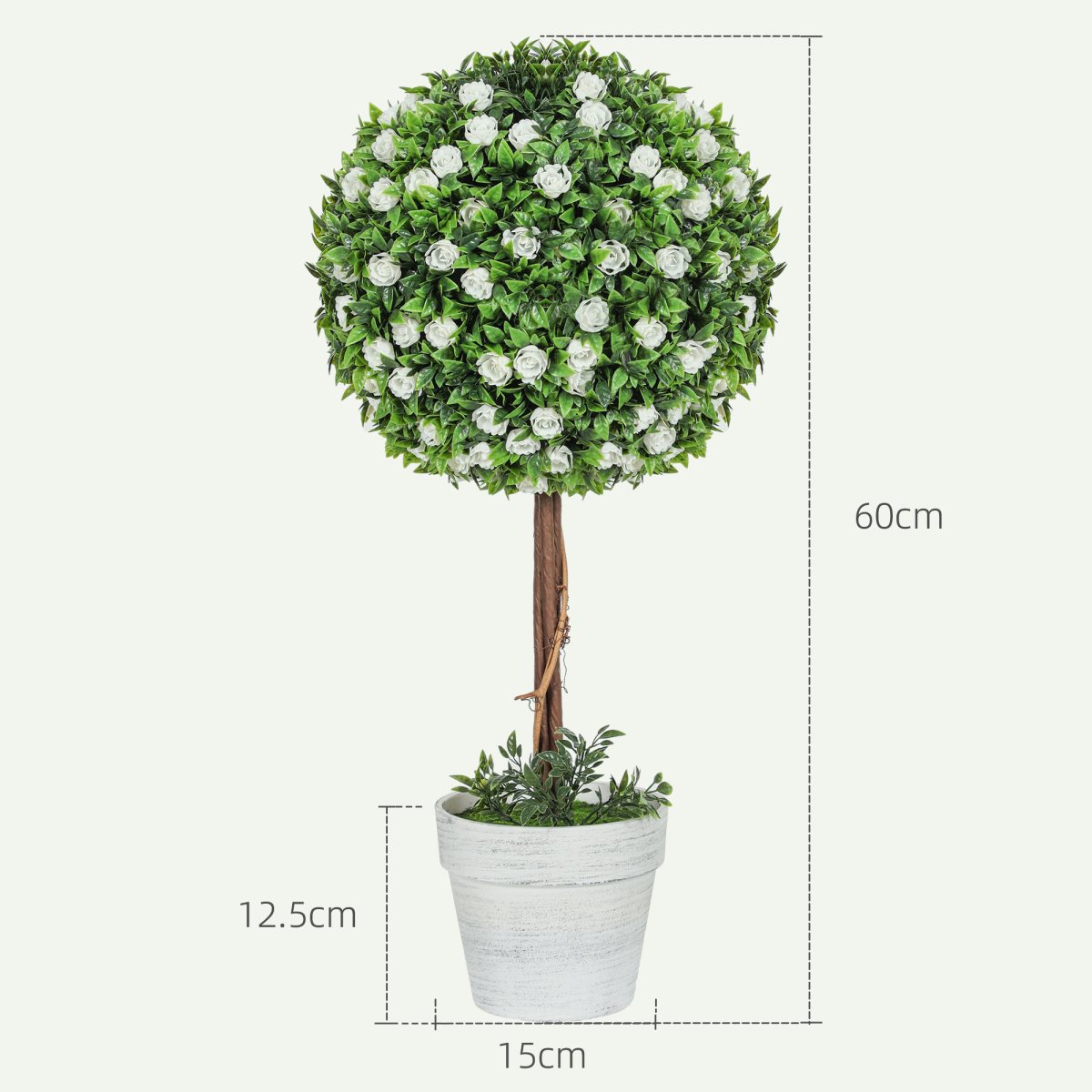 HOMCOM Set of 2 Artificial Plants with Rose Flower in Pot, 60cm
