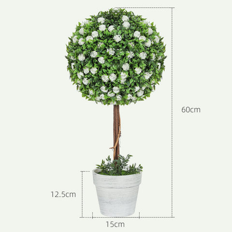 HOMCOM Set of 2 Artificial Plants with Rose Flower in Pot, 60cm