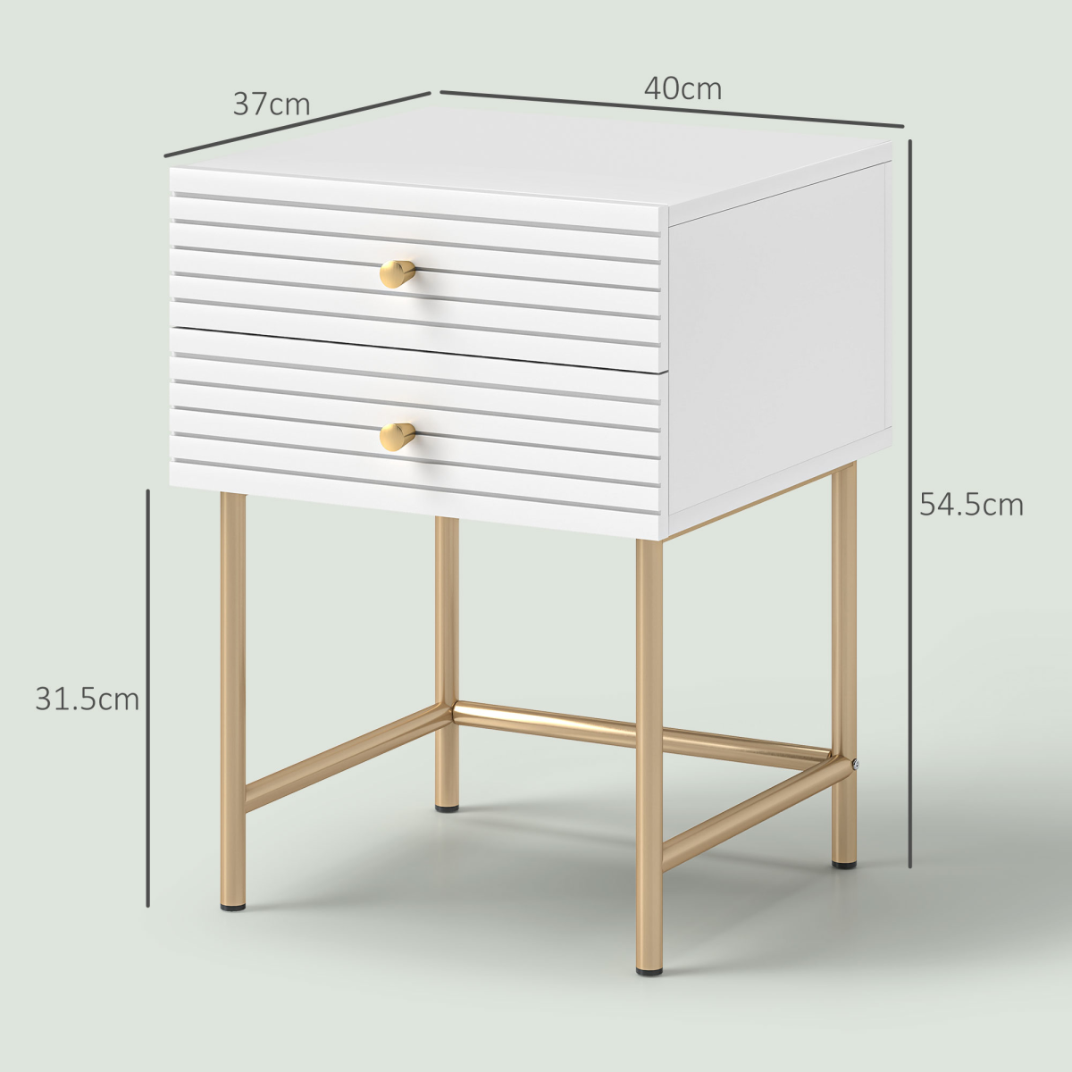 HOMCOM Bedside Tables Set of 2 with 2 Drawers for Bedroom