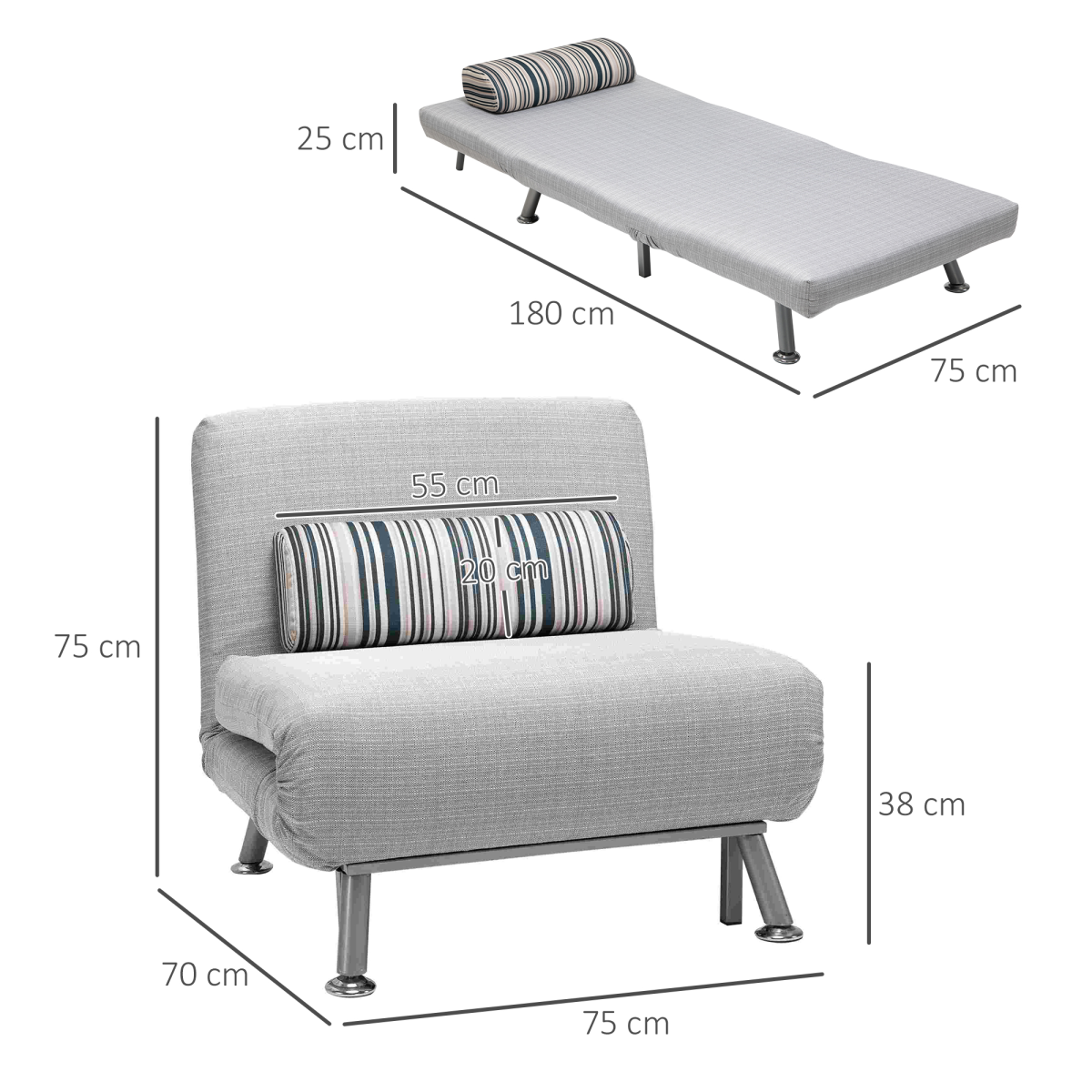 HOMCOM Single Folding 5 Position Convertible Sleeper Chair Bed