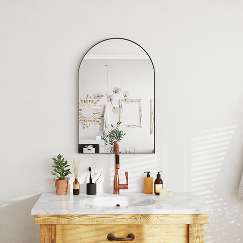 HOMCOM Arch Bathroom Mirror, Modern Wall Mirror with Steel Frame,