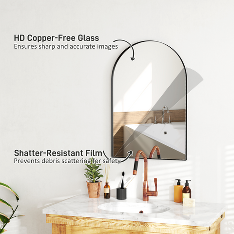 HOMCOM Arch Bathroom Mirror, Modern Wall Mirror with Steel Frame,