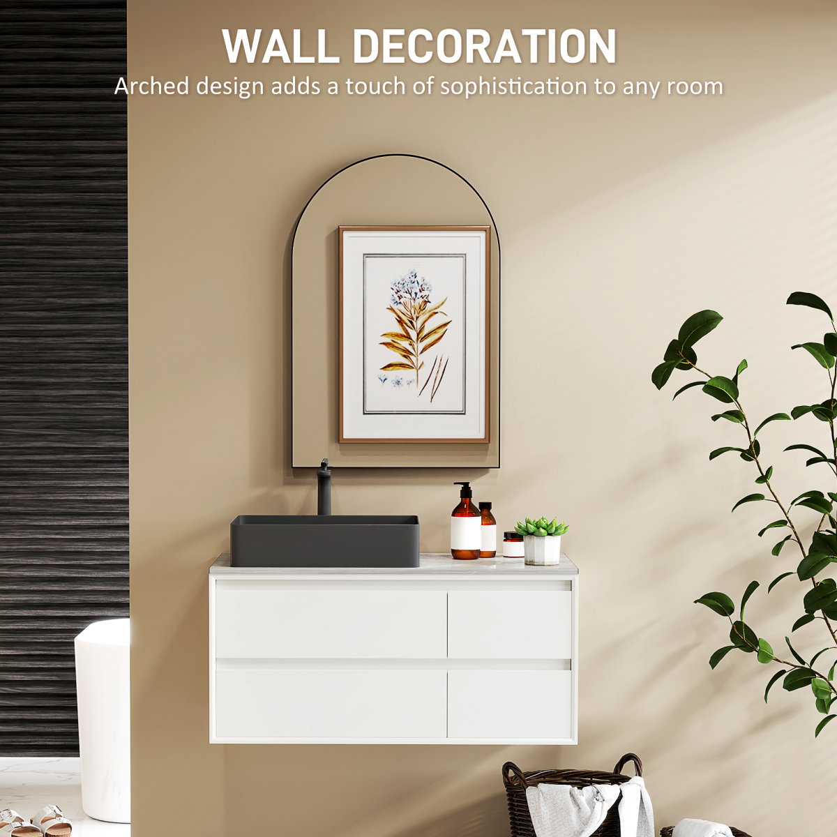 HOMCOM Arch Bathroom Mirror, Modern Wall Mirror with Steel Frame,