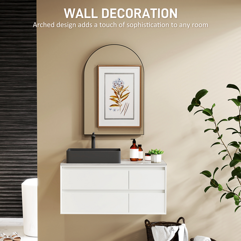 HOMCOM Arch Bathroom Mirror, Modern Wall Mirror with Steel Frame,