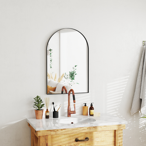 HOMCOM Arch Bathroom Mirror, Modern Wall Mirror with Steel Frame,