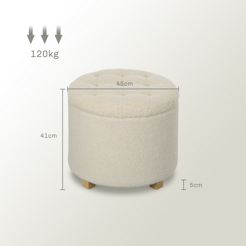 HOMCOM 45cm Round Ottoman with Storage, Lid, Cashmere Footstool