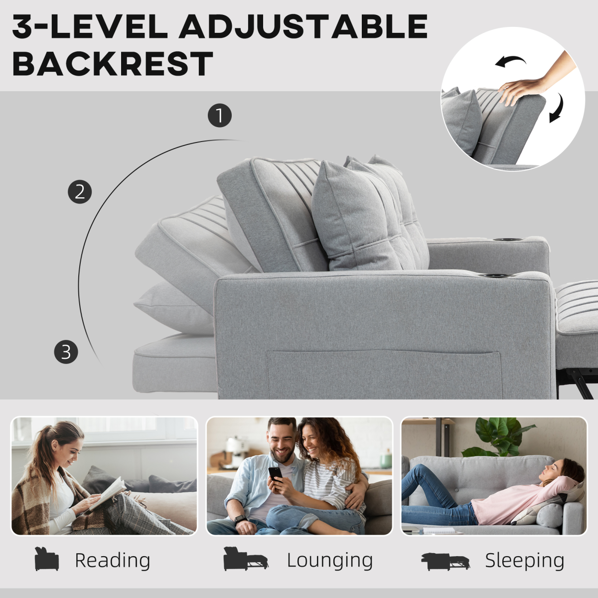 HOMCOM 2 Seater Pull Out Sofa Bed with Pockets for Living Room