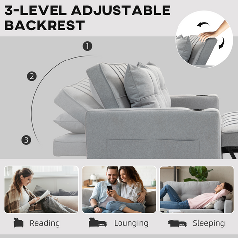 HOMCOM 2 Seater Pull Out Sofa Bed with Pockets for Living Room
