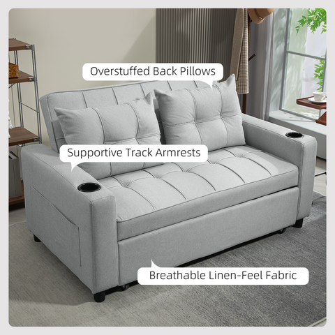 HOMCOM 2 Seater Pull Out Sofa Bed with Pockets for Living Room