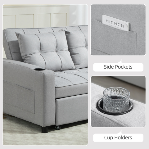 HOMCOM 2 Seater Pull Out Sofa Bed with Pockets for Living Room