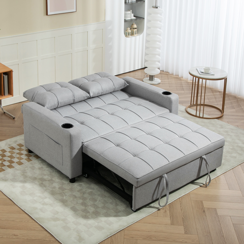 HOMCOM 2 Seater Pull Out Sofa Bed with Pockets for Living Room