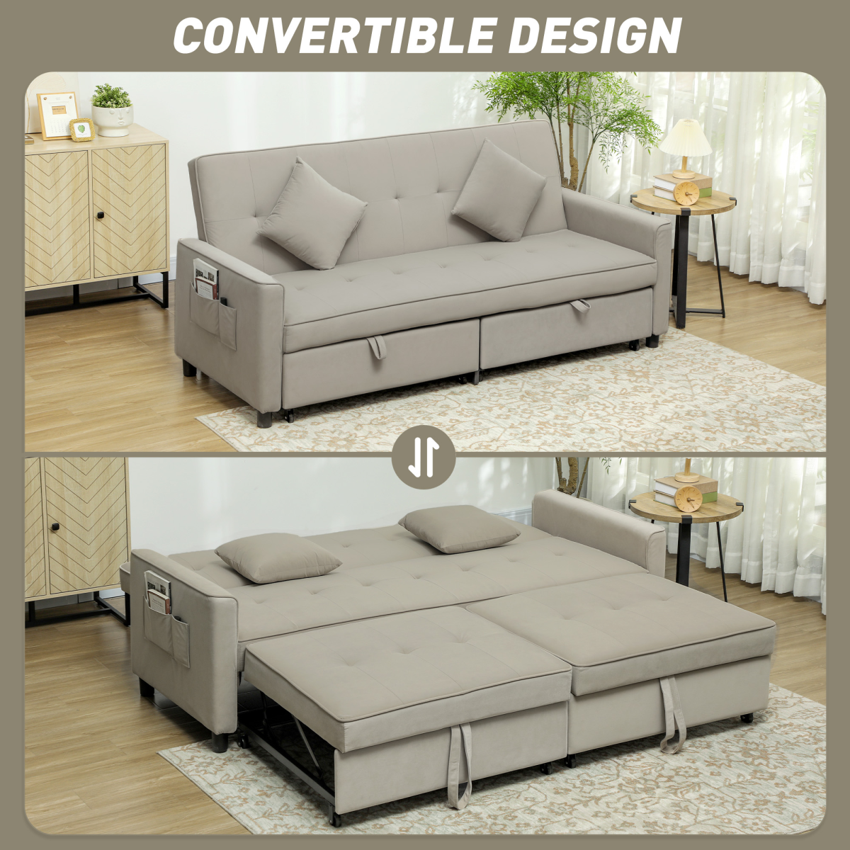 HOMCOM Reversible L-Shaped Sectional Sofa Bed with Cushions