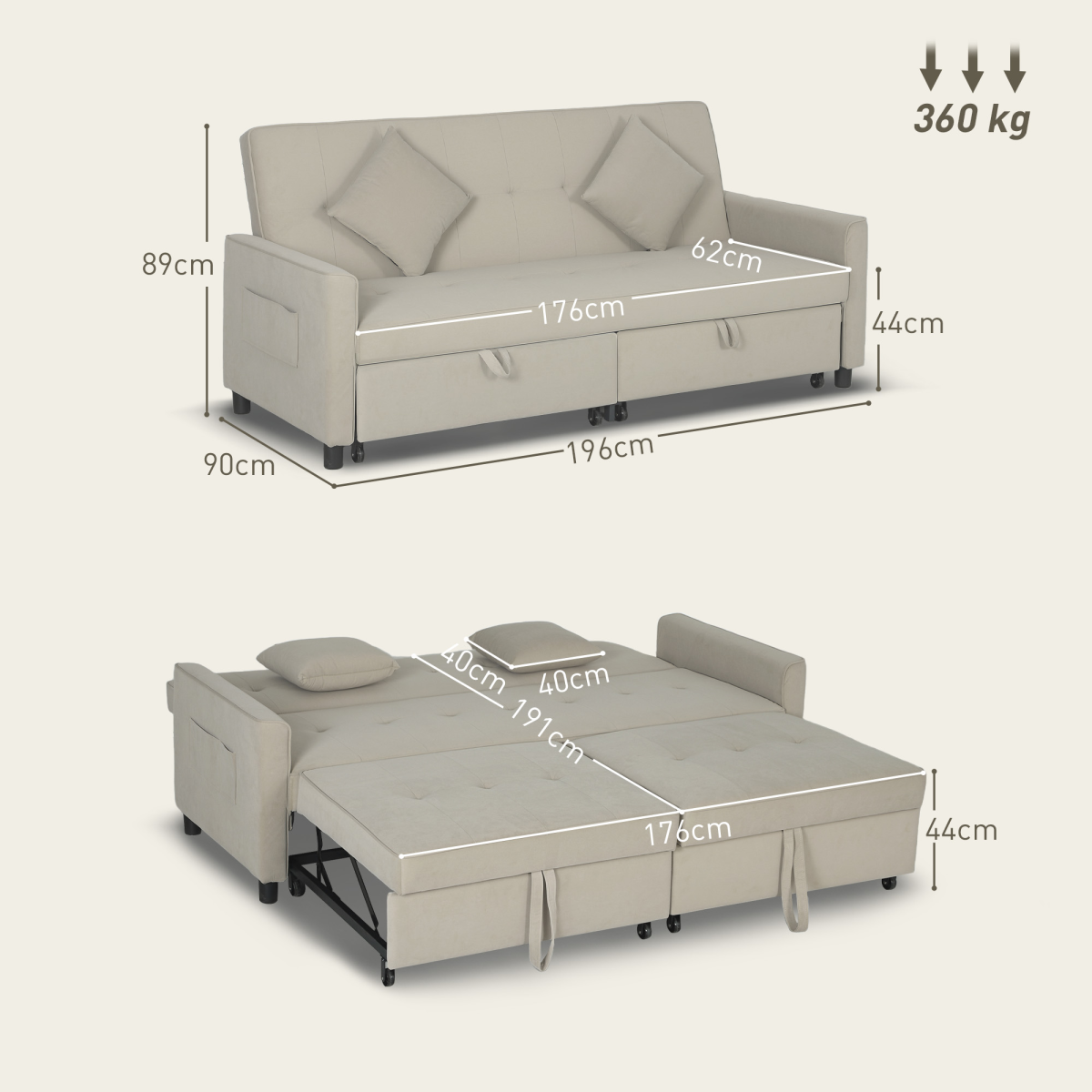HOMCOM Reversible L-Shaped Sectional Sofa Bed with Cushions