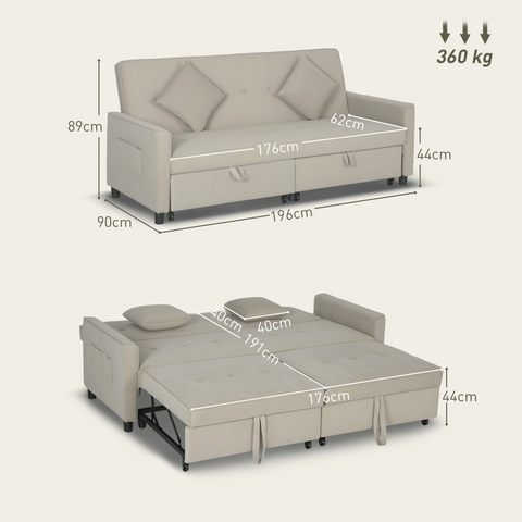 HOMCOM Reversible L-Shaped Sectional Sofa Bed with Cushions