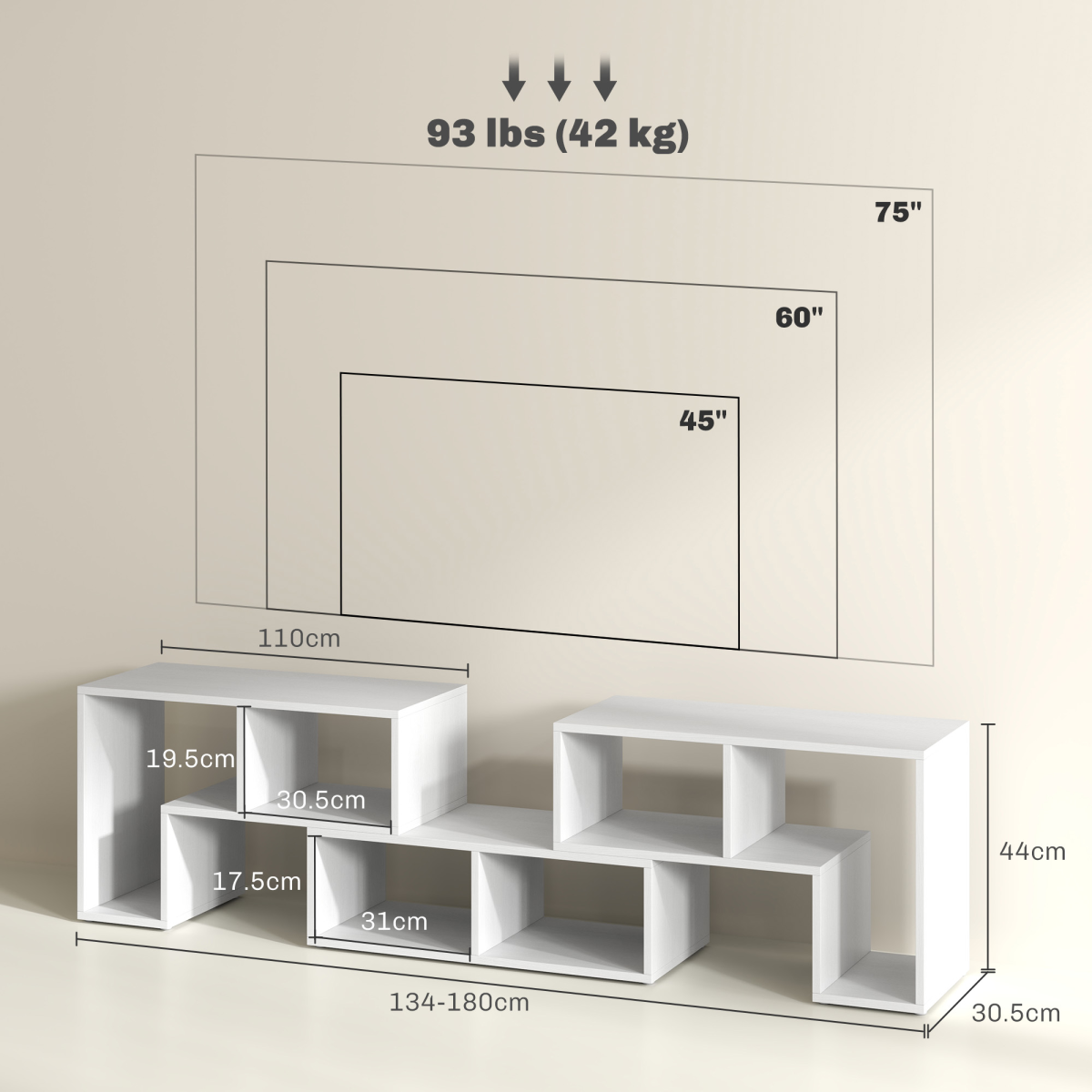 HOMCOM TV Unit for TVs up to 75 Inches, Free Combination TV Stand