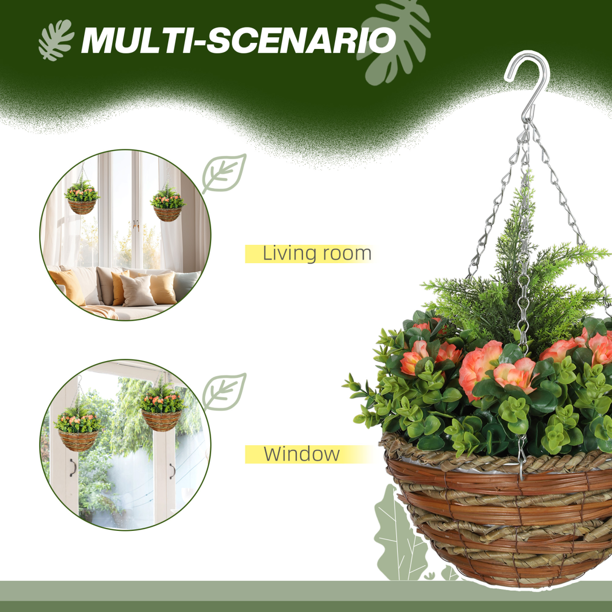 Outsunny 2 PCs Artificial Lisianthus Flower Hanging Planter Basket