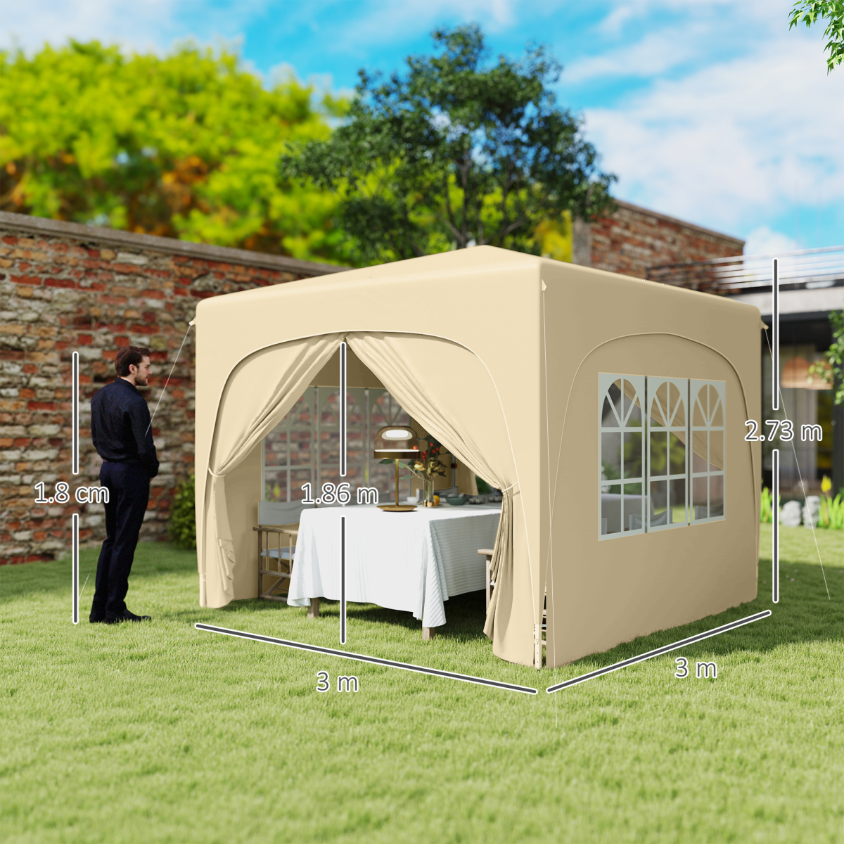 Outsunny 3 x 3(m) UPF50+ Pop Up Gazebo with Sides and Carry Bag
