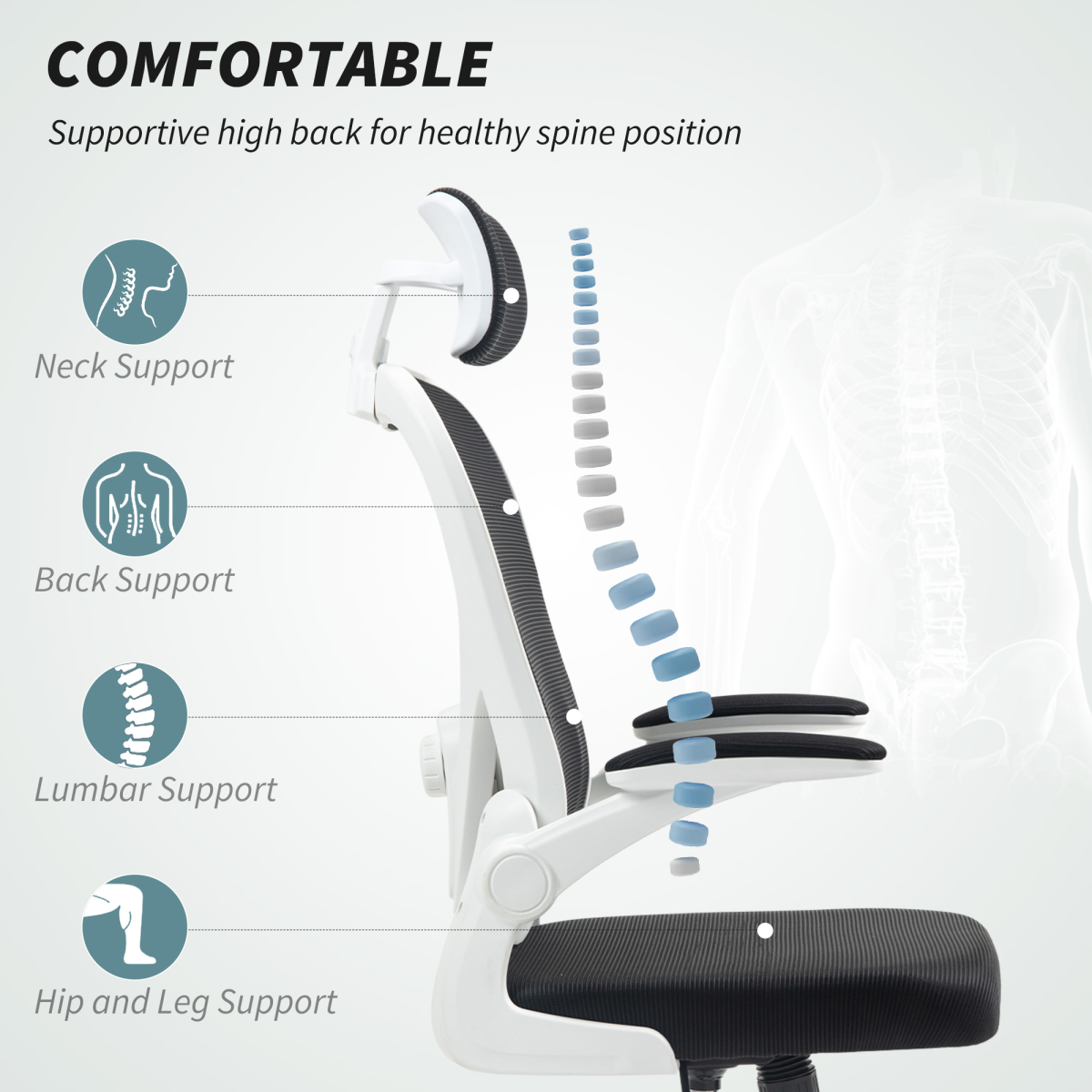HOMCOM Executive Mesh Office Chair with Headrest, Lumbar Support