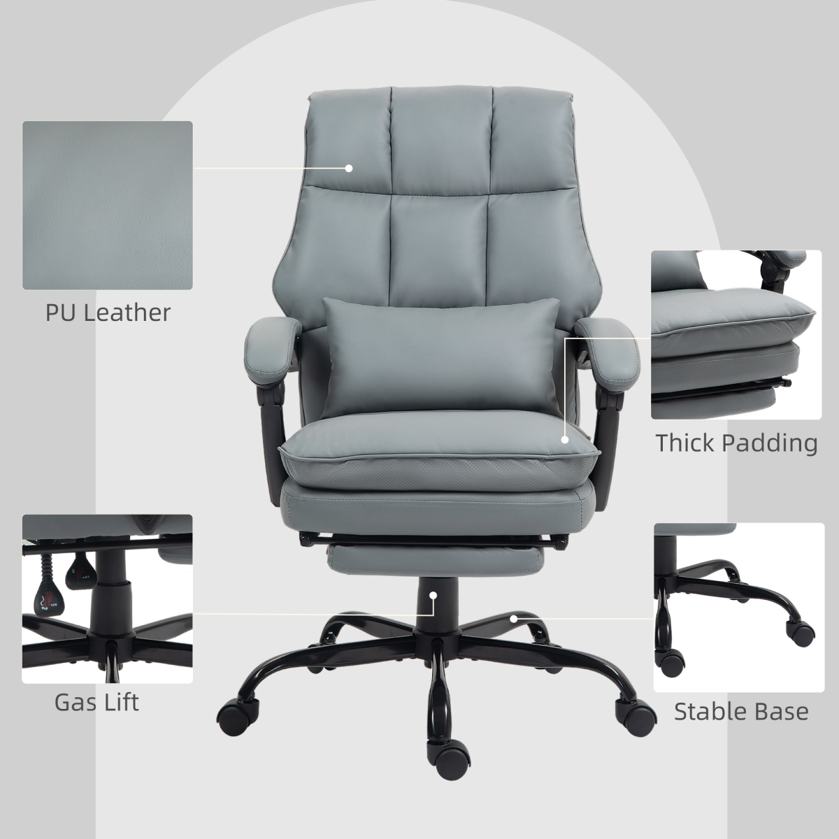 HOMCOM Executive Office Chair, PU Leather Desk Chair with Armrests