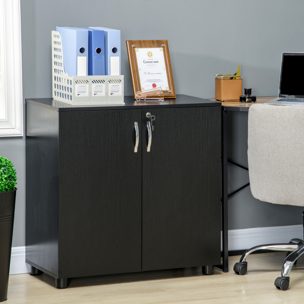 Vinsetto 2-Tier Locking Filing Cabinet Office Storage Cabinet