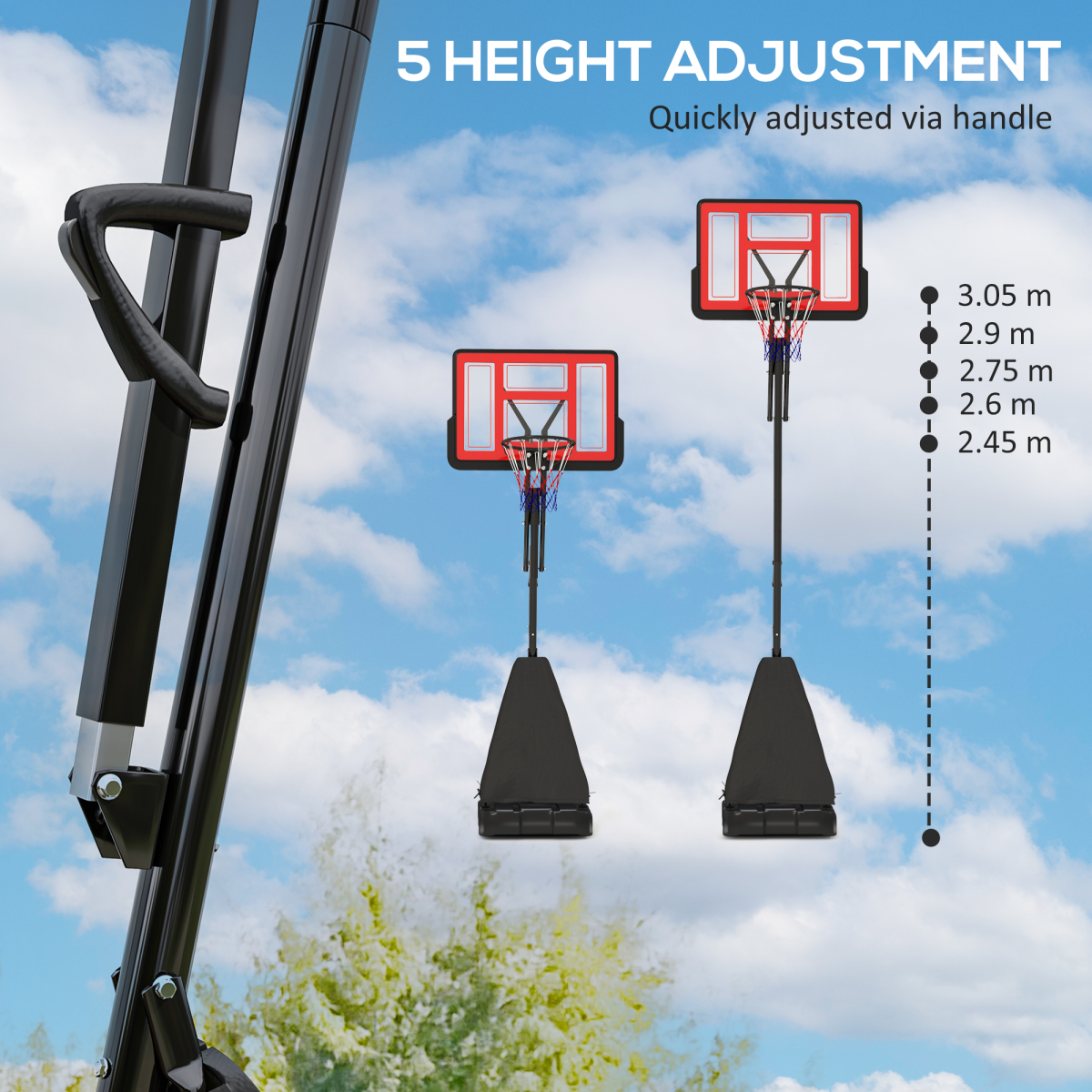 SPORTNOW 2.45-3.05m Portable Basketball Hoop and Stand with Wheels