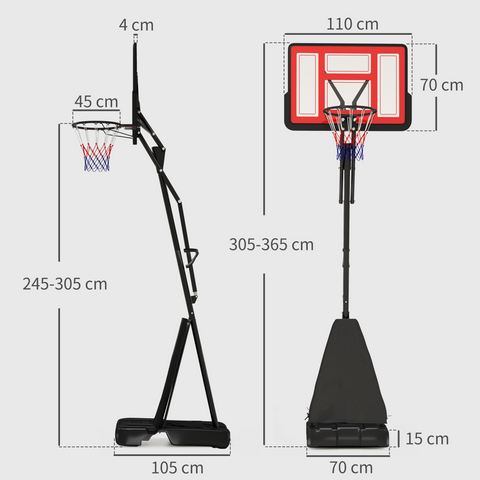 SPORTNOW 2.45-3.05m Portable Basketball Hoop and Stand with Wheels
