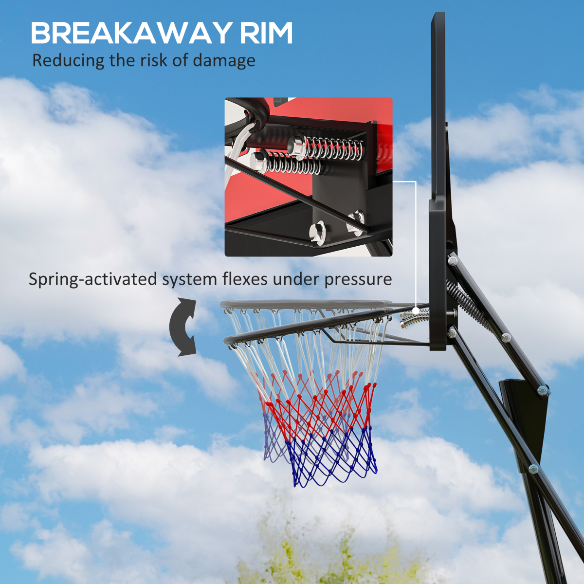 SPORTNOW 2.45-3.05m Portable Basketball Hoop and Stand with Wheels