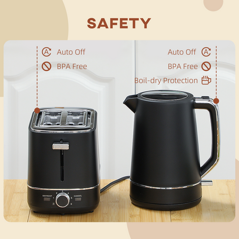 HOMCOM 1.7L 3000W Fast Boil Electric Kettle and 2 Slice Toaster Set