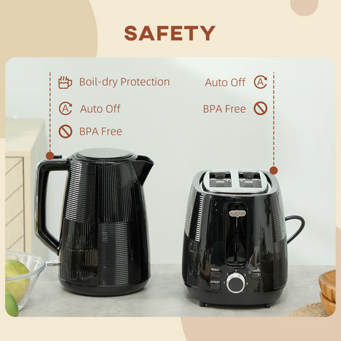 HOMCOM 1.7L Fast Boil Electric Kettle and 2 Slice Water Toaster Set