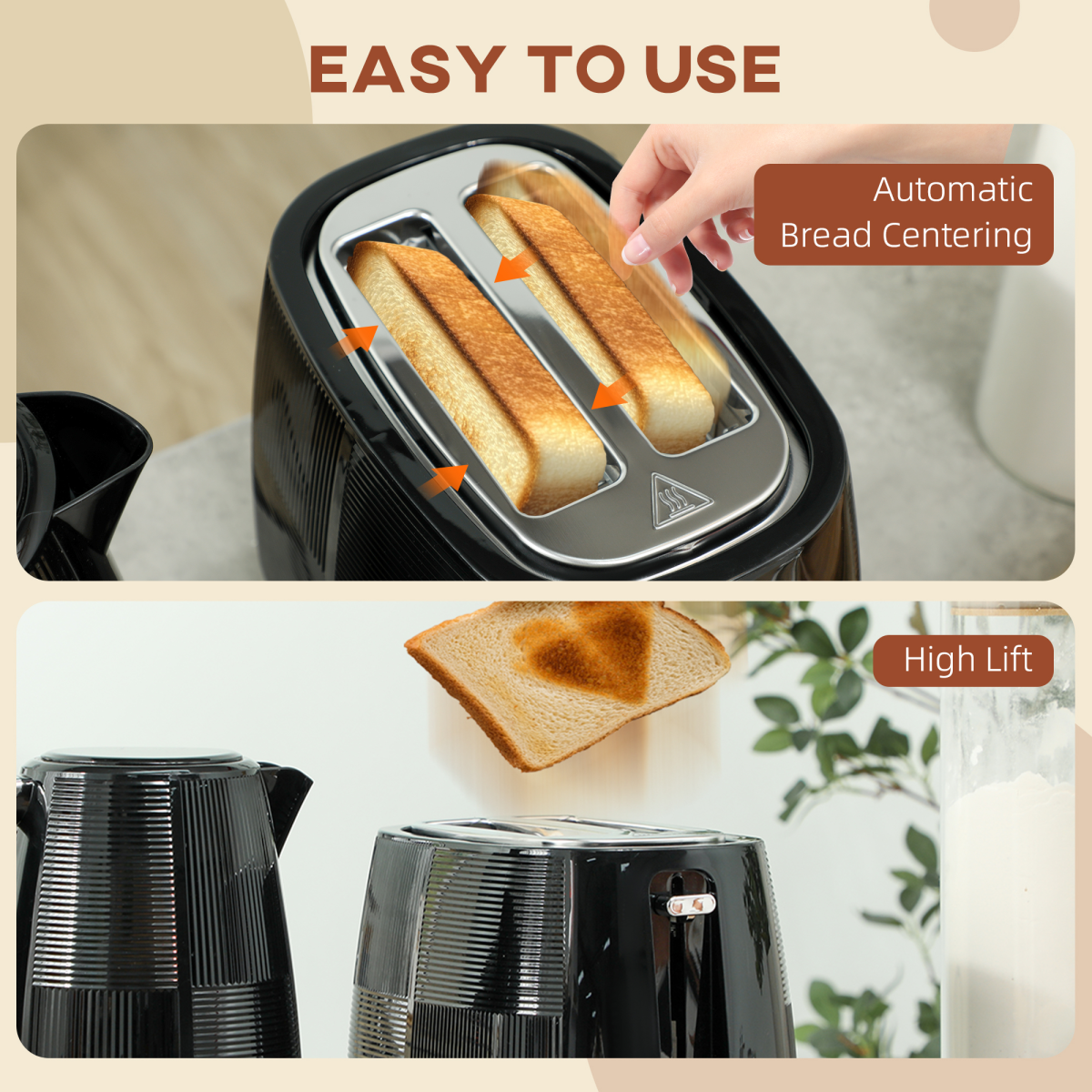 HOMCOM 1.7L Fast Boil Electric Kettle and 2 Slice Water Toaster Set