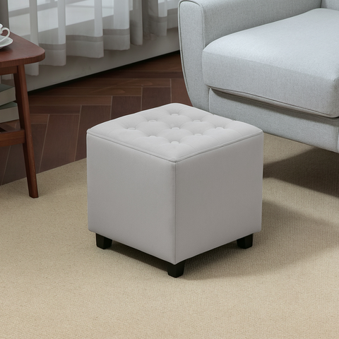 HOMCOM Square Footstool Small Ottoman with Wood Legs for Bedroom