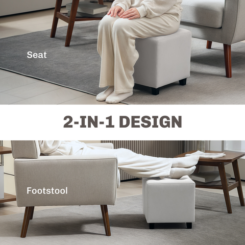 HOMCOM Square Footstool Small Ottoman with Wood Legs for Bedroom