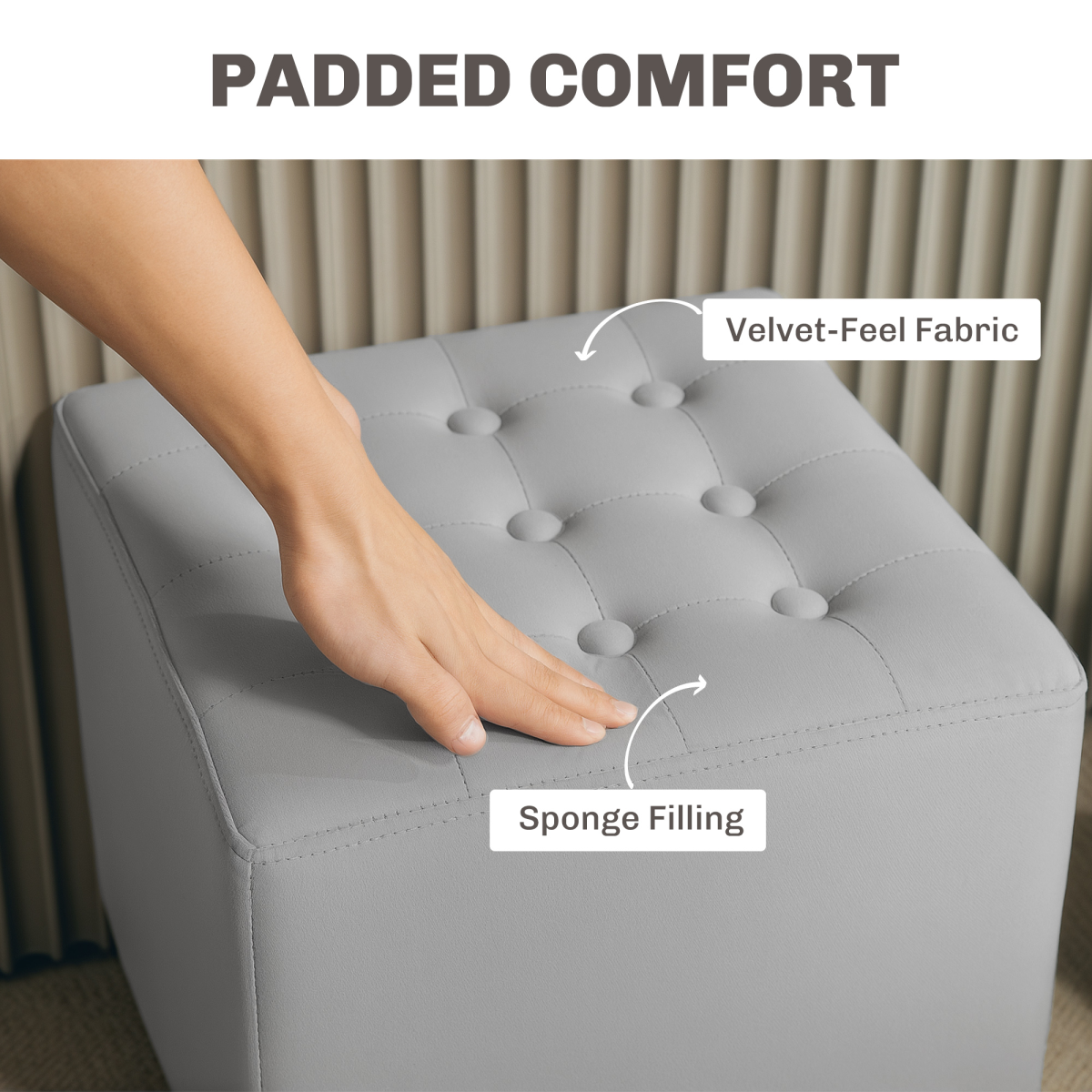 HOMCOM Square Footstool Small Ottoman with Wood Legs for Bedroom