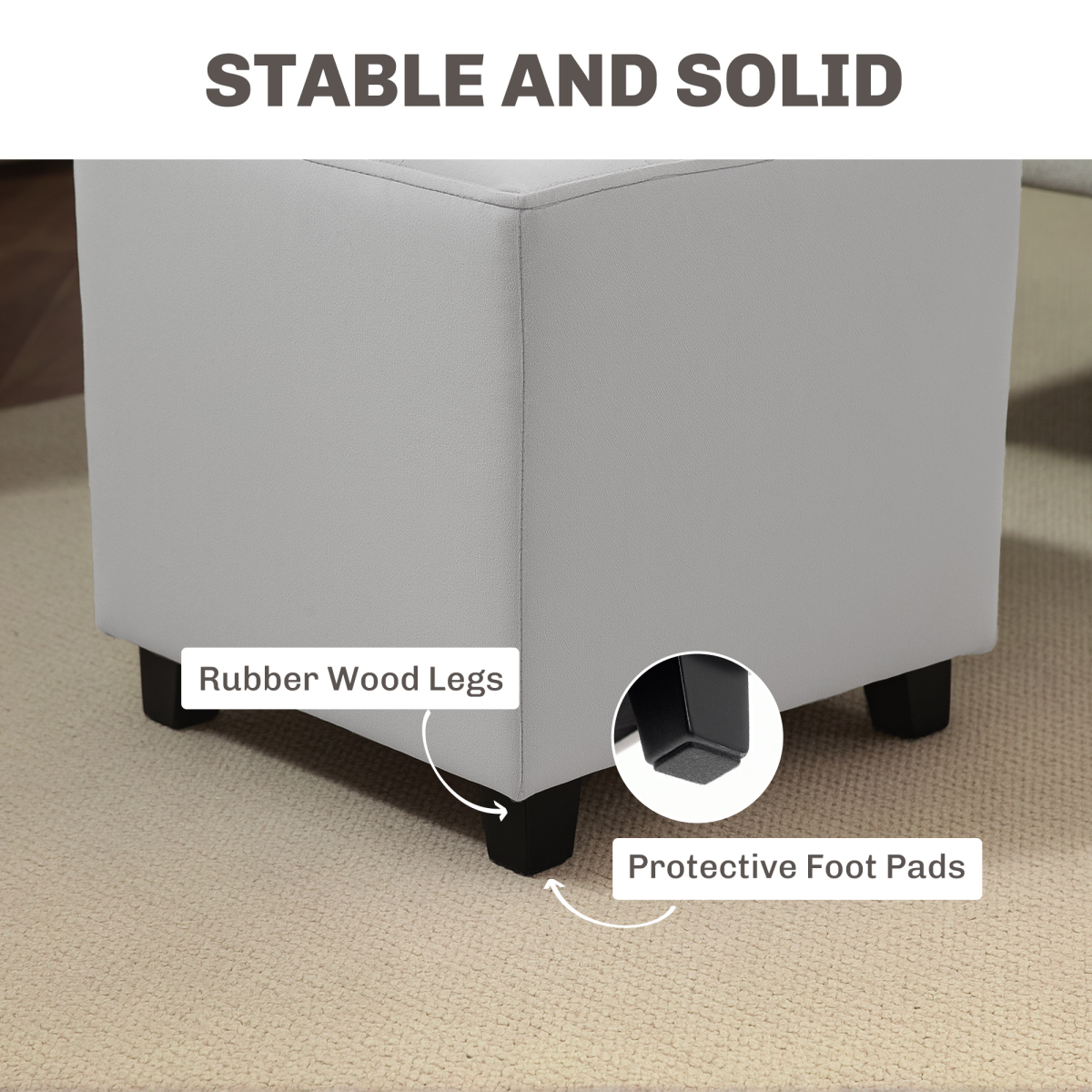 HOMCOM Square Footstool Small Ottoman with Wood Legs for Bedroom
