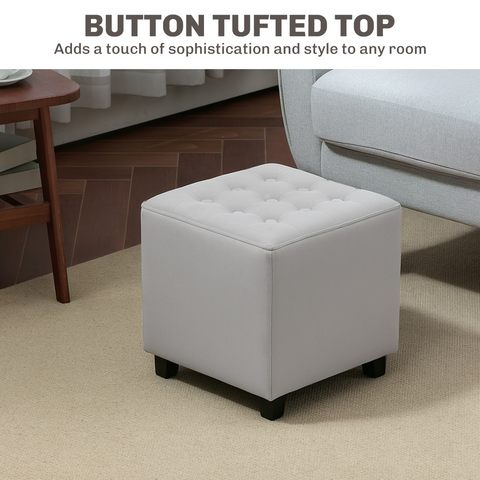 HOMCOM Square Footstool Small Ottoman with Wood Legs for Bedroom