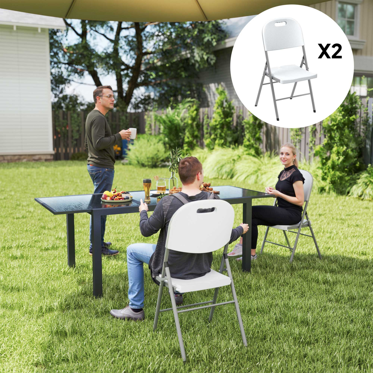 Outsunny 2PCS Folding Chair with Steel Frame, Garden Chair Set