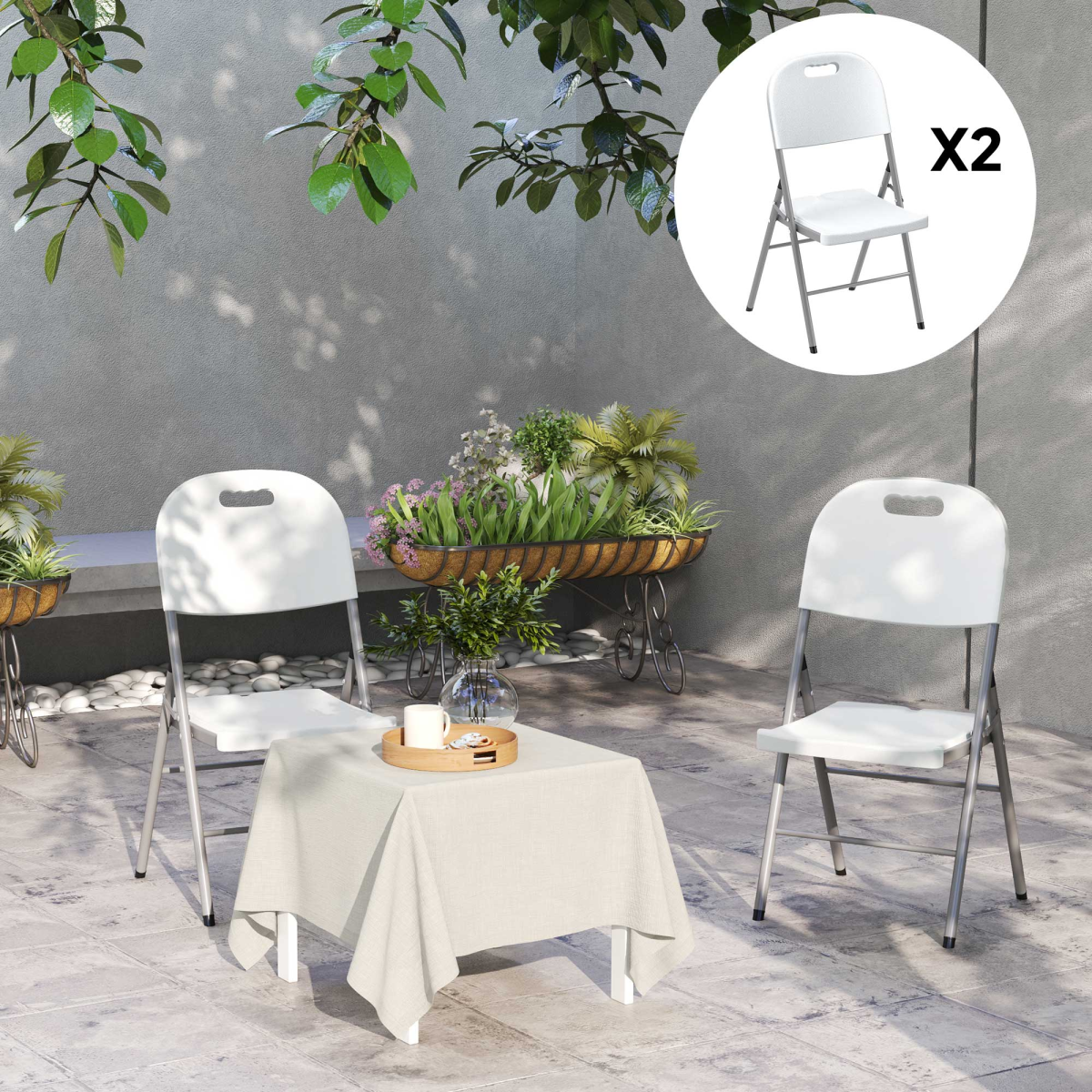 Outsunny 2PCS Folding Chair with Steel Frame, Garden Chair Set