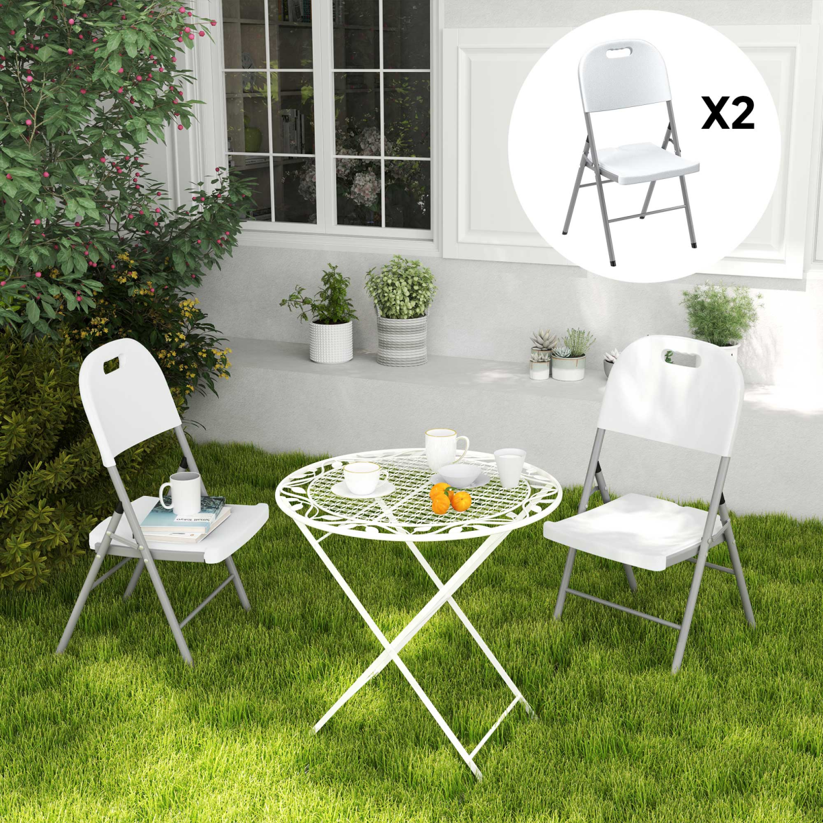Outsunny 2PCS Folding Chair with Steel Frame, Garden Chair Set