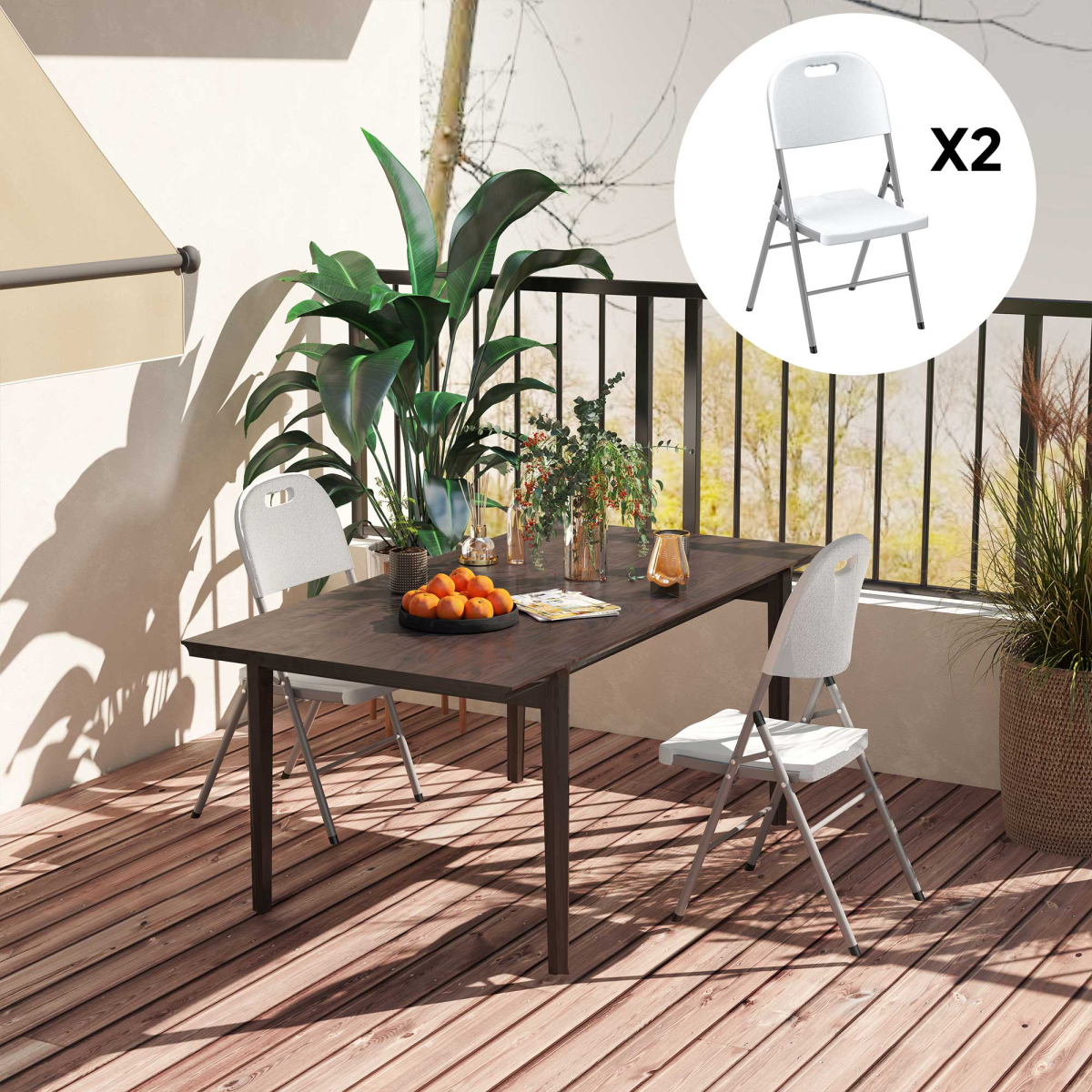 Outsunny 2PCS Folding Chair with Steel Frame, Garden Chair Set