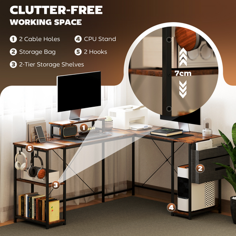HOMCOM 168cm Reversible L Shaped Desk, 240cm Two Person Desk