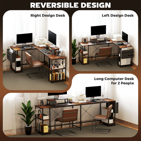 HOMCOM 168cm Reversible L Shaped Desk, 240cm Two Person Desk