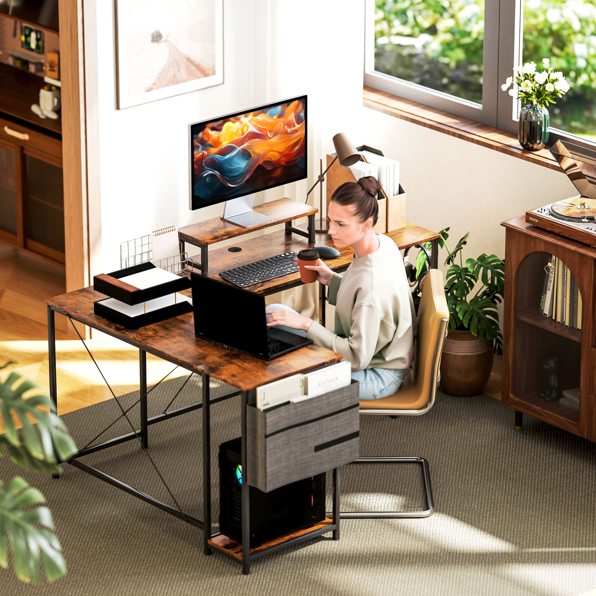 HOMCOM 168cm Reversible L Shaped Desk, 240cm Two Person Desk