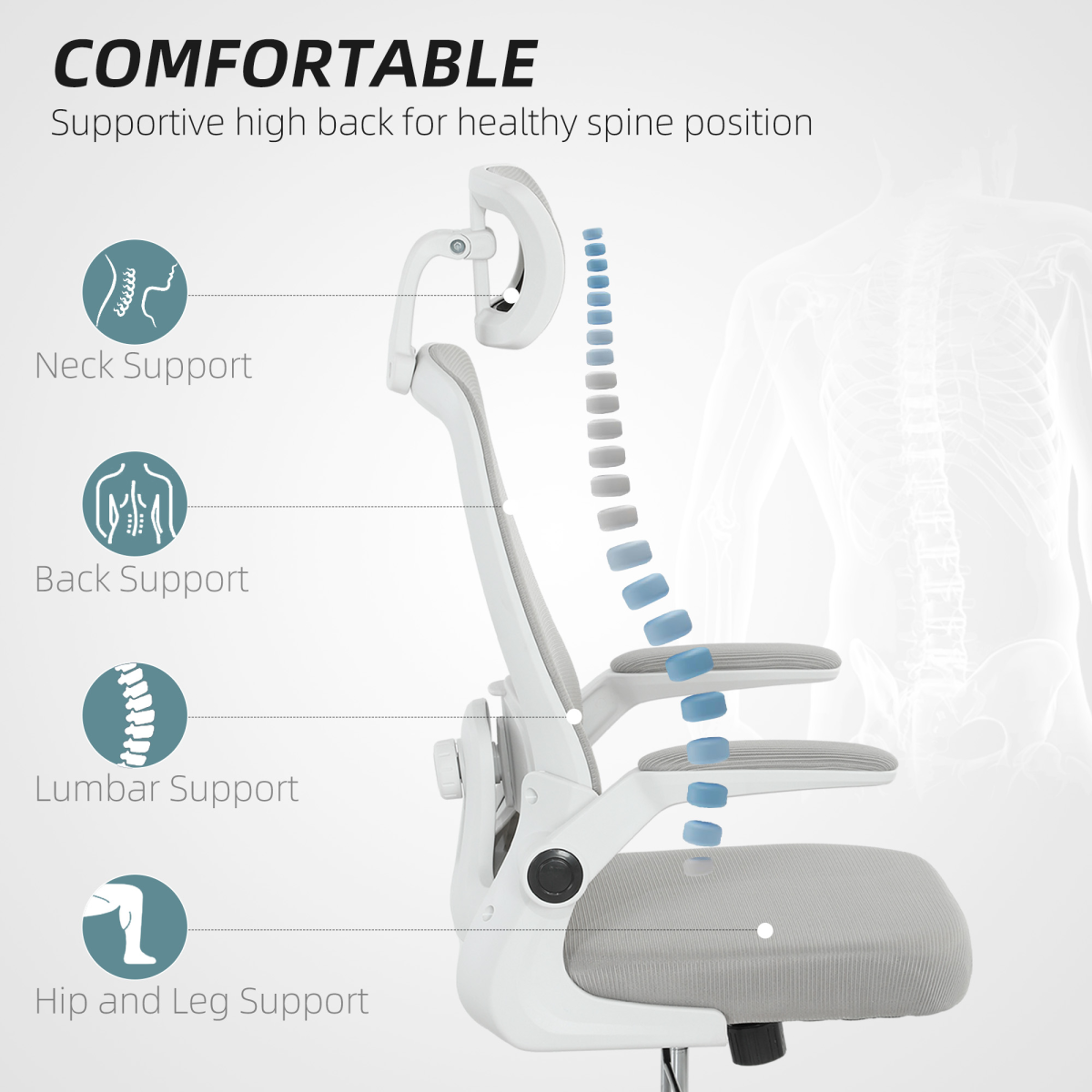 HOMCOM Executive Mesh Office Chair with Headrest, Lumbar Support