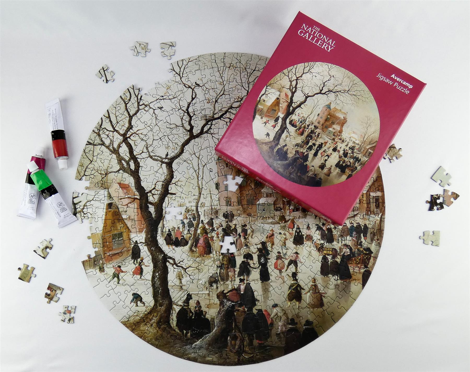 A Winter Scene with Skaters near a Castle - National Gallery 400 Piece Circular Jigsaw Puzzle