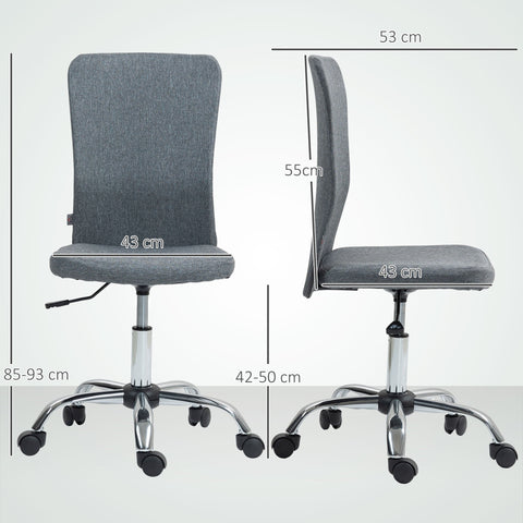 HOMCOM Armless Computer Desk Chair, Makeup Vanity Chair for Home, Grey