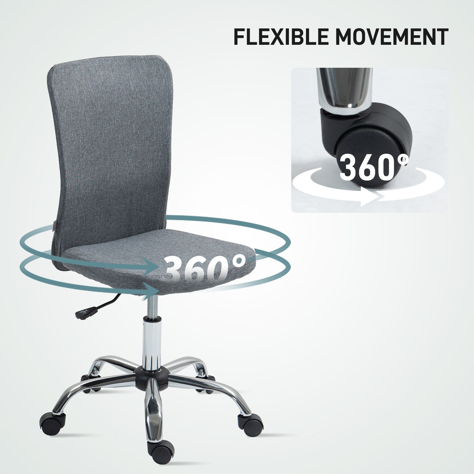 HOMCOM Armless Computer Desk Chair, Makeup Vanity Chair for Home, Grey