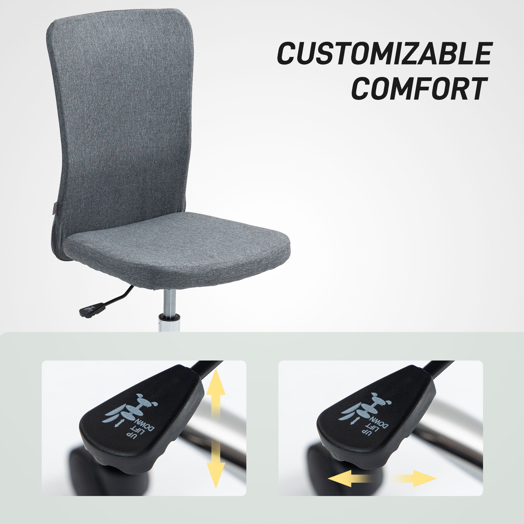 HOMCOM Armless Computer Desk Chair, Makeup Vanity Chair for Home, Grey