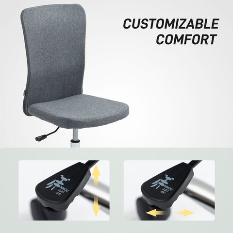HOMCOM Armless Computer Desk Chair, Makeup Vanity Chair for Home, Grey