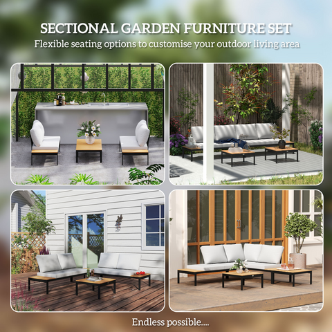 Outsunny 4 Seater Garden Corner Sofa Set with Removable Thick Cushions